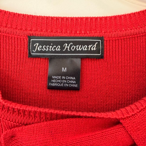 Jessica Howard Red Sweater Knit Dress, Bow Design, Long Sleeve Flair Skirt, Sz M - Picture 6 of 12